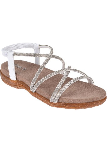 Taşlı Comfort Kadın Sandalet SMS-2546 BEYAZ TAŞLI