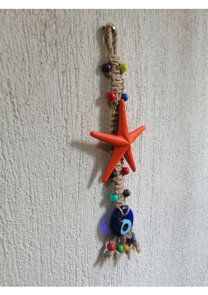 Turuncu Yıldız Nazar Boncuklu Makrome Duvar Balkon Süsü