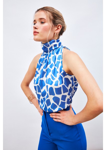 Desenli Kolsuz Bluz - Lacivert fiyatları