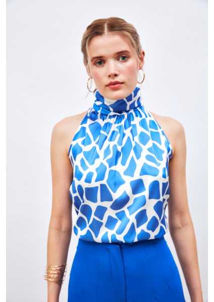 Desenli Kolsuz Bluz - Lacivert modelleri