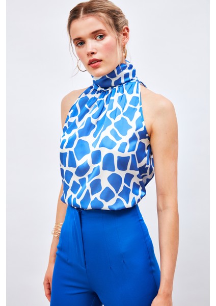 Desenli Kolsuz Bluz - Lacivert fırsatları