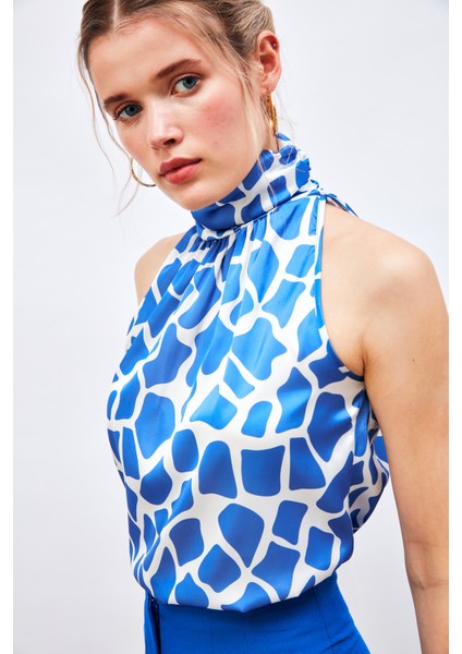 Desenli Kolsuz Bluz - Lacivert indirimleri