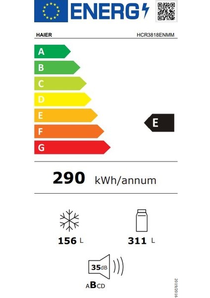 HCR3818ENMM 467 Lt Gardırop Tipi No Frost Buzdolabı