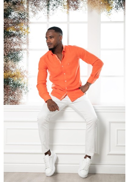 Slim Fit Gofre Kumaş Uzun Kol Erkek Yazlık Gömlek