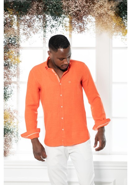 Slim Fit Gofre Kumaş Uzun Kol Erkek Yazlık Gömlek fırsatları
