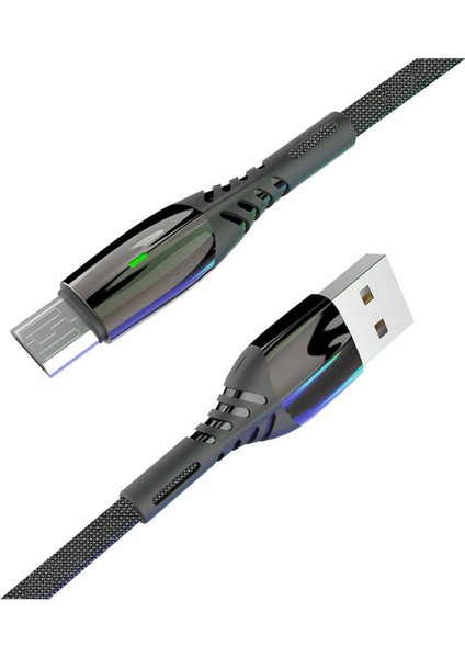 S91 Ledli Micro USB Kablo 1m 2.4A - Siyah