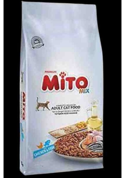 Mix Adult Cat Tavuklu ve Balıklı Renkli Taneli Yetişkin Kedi Maması 1kg×2 Adet