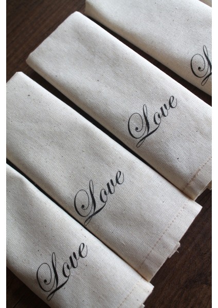 12 Adet Love Naturel Keten Servis Sunum Peçetesi