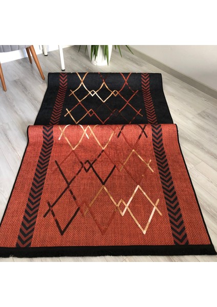 Siyah Turuncu Ok Bordürlü Dekoratif Kilim