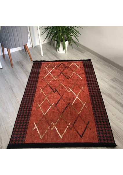 Turuncu Kaz Ayağı Bordürlü Dekoratif Kilim