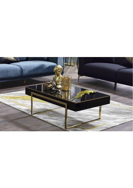 Joy Home&Accessories Siyah Renk Yaprak Desenli Gold Çerezlik 54 cm