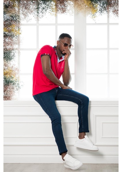 Regular Fit Desenli Polo Yaka Pamuklu Lakost Kumaş Kısa Kol Erkek T-Shirt