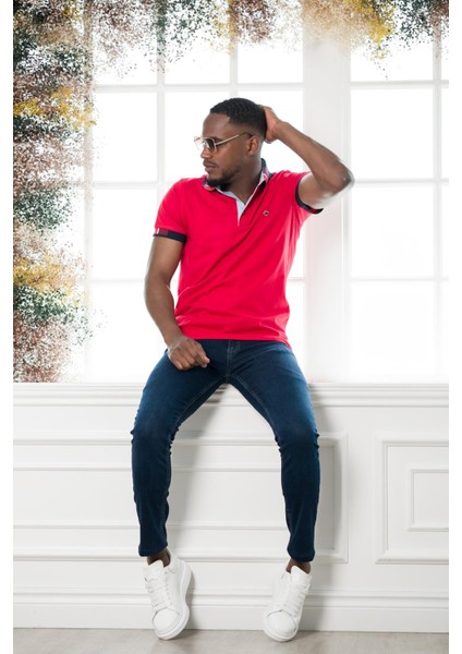 Regular Fit Desenli Polo Yaka Pamuklu Lakost Kumaş Kısa Kol Erkek T-Shirt fiyatları