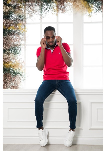 Regular Fit Desenli Polo Yaka Pamuklu Lakost Kumaş Kısa Kol Erkek T-Shirt fırsatları