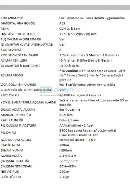Elektronik Şifreli Kabin Kilidi 45-115 fiyatları