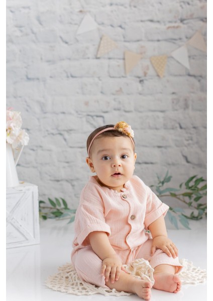 Unisex Bebek Cepli Müslin Tulum