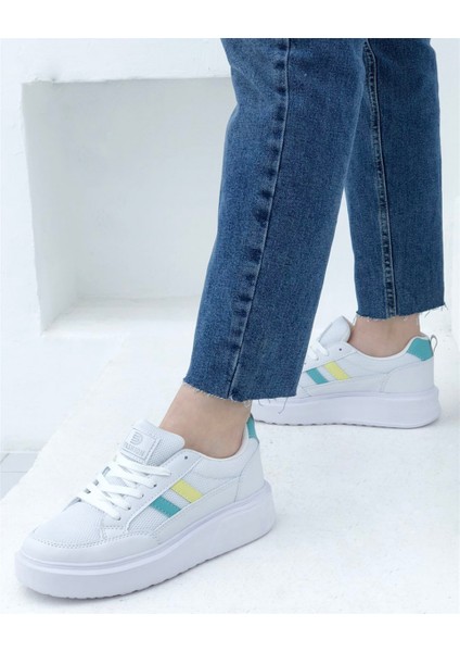 151 Kadın Beyaz-Sarı-S.Yeşil Anorak Kalın Taban Sneaker Ayakkabı fiyatları