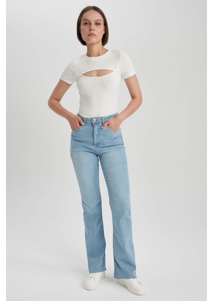 Mia Flare Fit Yüksek Bel Yırtmaçlı İspanyol Paça Uzun Jean Pantolon A5153AX23HS fırsatları