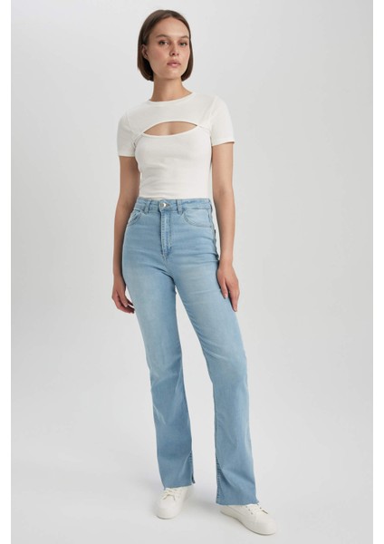 Mia Flare Fit Yüksek Bel Yırtmaçlı İspanyol Paça Uzun Jean Pantolon A5153AX23HS