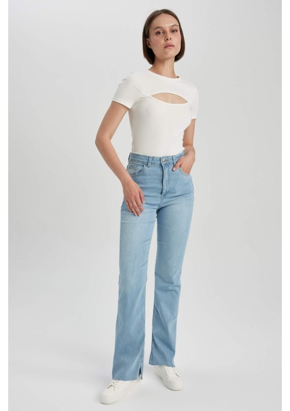 Mia Flare Fit Yüksek Bel Yırtmaçlı İspanyol Paça Uzun Jean Pantolon A5153AX23HS