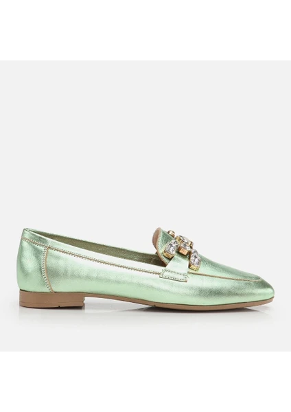 01AYH264410A800 Hakiki Deri Mint Yeşili Kadın Loafer