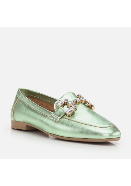 01AYH264410A800 Hakiki Deri Mint Yeşili Kadın Loafer