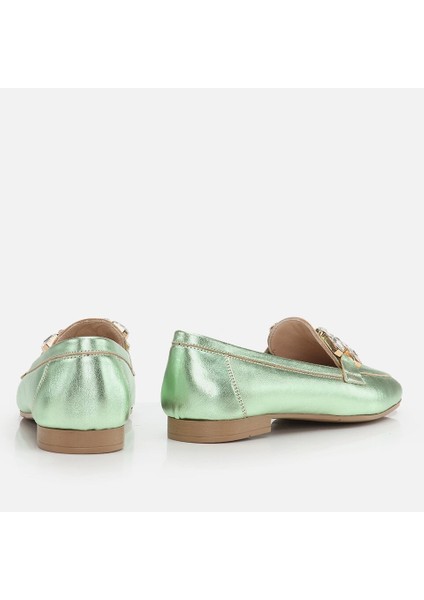 01AYH264410A800 Hakiki Deri Mint Yeşili Kadın Loafer