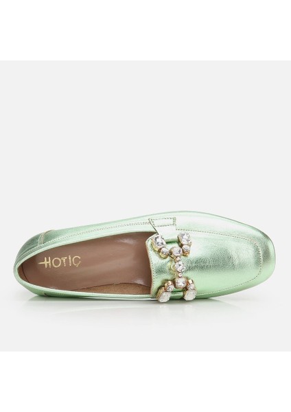 01AYH264410A800 Hakiki Deri Mint Yeşili Kadın Loafer