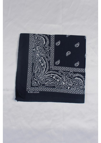 Lacivert Renk Beyaz Şal Desenli Kare Bandana