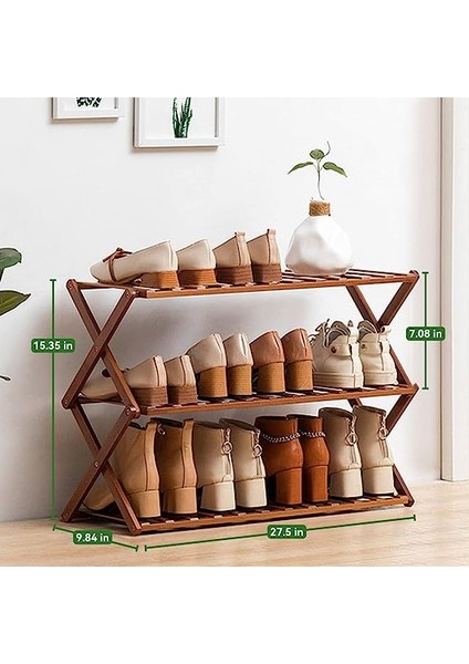 Adazero 3 Katmanlı Montajsız Ayakkabı Rafı, Antre ve Dolap Için Katlanabilir Ayakkabı Düzenleyici, Doğal Bambu Ayakkabı Rafı (Yurt Dışından) fiyatları