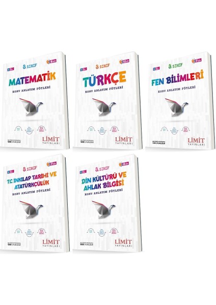 8. Sınıf Matematik - Türkçe - Fen - Inkılap - Din Konu Föyleri Seti 5 Kitap