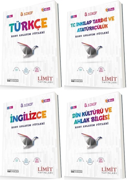 8. Sınıf Türkçe - Inkılap - Ingilizce - Din Konu Föyleri Seti 4 Kitap