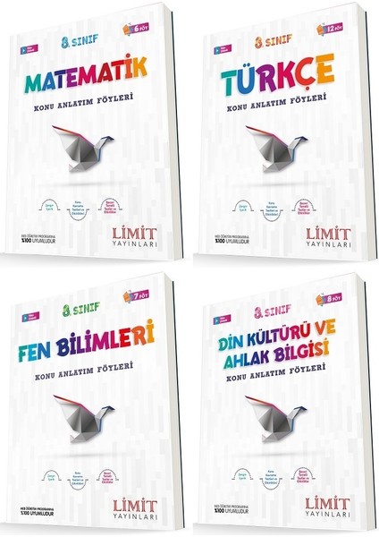 8. Sınıf Matematik - Türkçe - Fen - Din Konu Föyleri Seti 4 Kitap