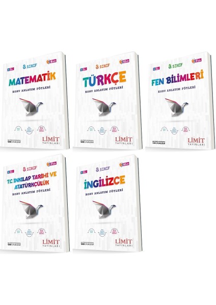8. Sınıf Matematik - Türkçe - Fen - Inkılap - Ingilizce Konu Föyleri Seti 5 Kitap