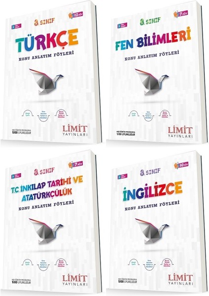 8. Sınıf Türkçe - Fen - Inkılap - Ingilizce Konu Föyleri Seti 4 Kitap