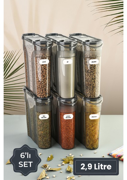 Etiketli 6lı Erzak Kabı Set 2900 ml Antrasit