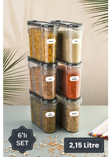 Etiketli 6lı Erzak Kabı Set 2150 ml Antrasit