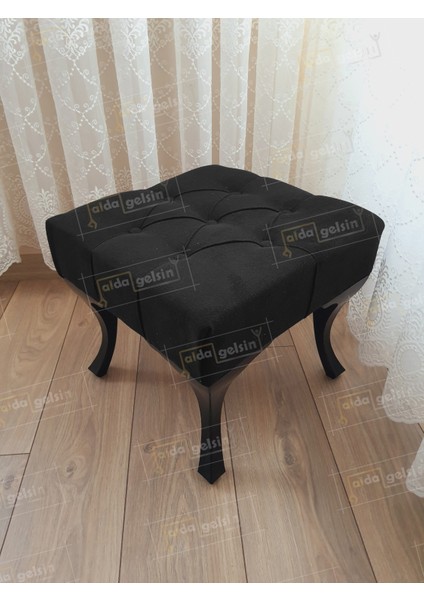 45 x 45 Kapitoneli Kapı Önü Ayak Ucu Puf Siyah Ayak