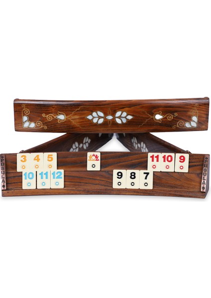 Doğal Ahşap Sedefli Oval Okey Takımı Tac Mahal El Oyması Sedef Kakma Telkari