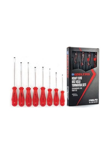 Izeltaş 4100 00 8108 Kraft Düz Tornavida Seti 8 Parça fiyatları