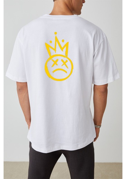 Unisex Smile Baskılı Beyaz Oversize T-Shirt fiyatları