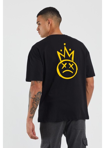 Unisex Smile Baskılı Siyah Oversize T-Shirt modelleri