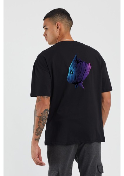 Unisex Groot Baskılı Siyah Oversize T-Shirt fiyatları