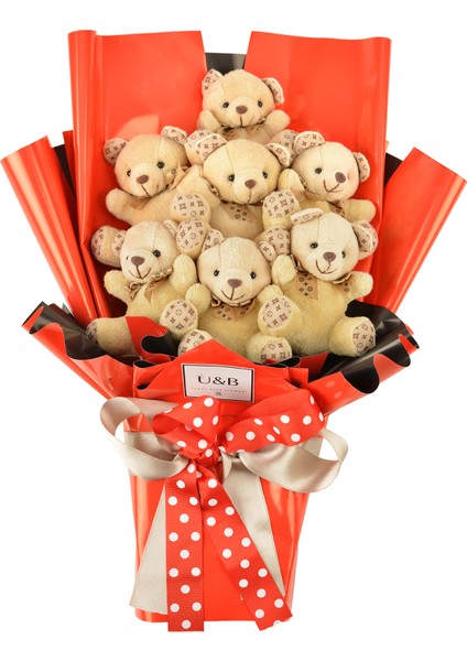 Sevimli Kırmızı Ayıcık Çiçek Buketi