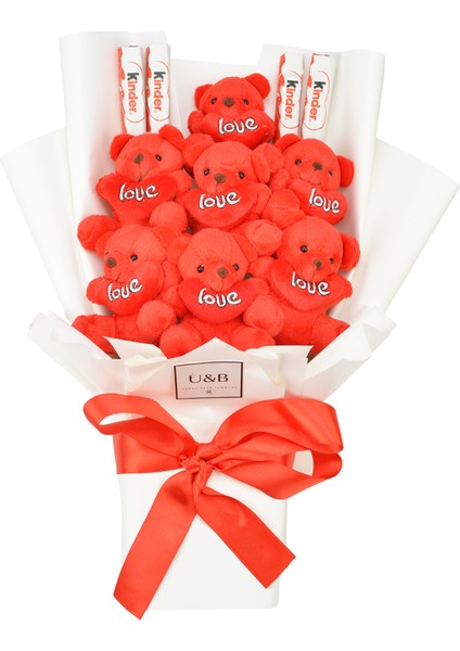Aşk Bombası Çikolatalı Ayıcık Çiçek Buketi