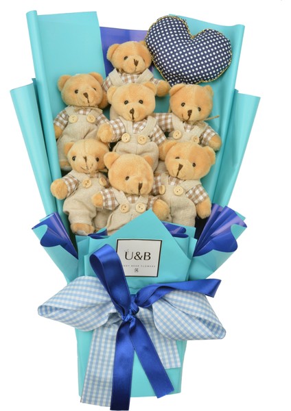 Mavinin Rüyası Kalpli Ayıcık Çiçek Buketi