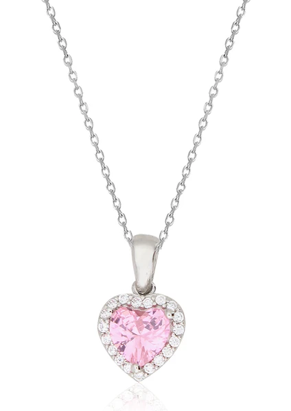 925 Ayar Gümüş Pembe Swarovski Kalp Kolye