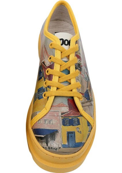 Kadın Vegan Deri Sarı Sneakers - Sunsets and Silhouettes Tasarım fırsatları