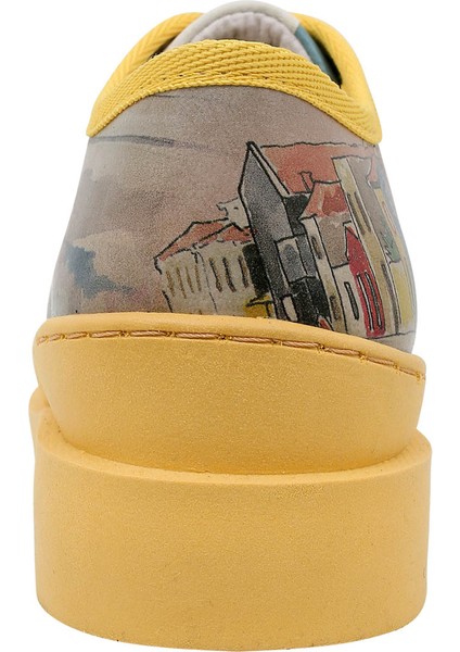 Kadın Vegan Deri Sarı Sneakers - Sunsets and Silhouettes Tasarım indirimleri