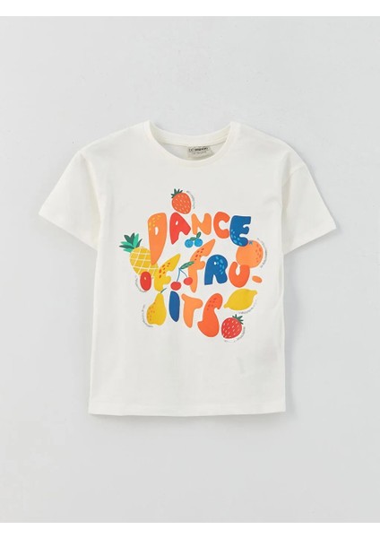 Bisiklet Yaka Baskılı Kısa Kollu Kız Çocuk Tişört